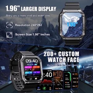 Military Smart Watch, Waterproof Smart Watches for Men (Call Receive/Dial), 1.96'' HD Tactical Outdoor Smart Watch with Heart Rate Monitor, 100+ Sports Modes Fitness Tracker for iPhone Android