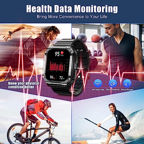 Military Smart Watch, Waterproof Smart Watches for Men (Call Receive/Dial), 1.96'' HD Tactical Outdoor Smart Watch with Heart Rate Monitor, 100+ Sports Modes Fitness Tracker for iPhone Android