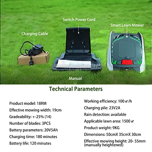 Automatic Robotic Lawn Mower, App Control, with Virtual Boundaries, Ultra-Quiet, Route Plan, Automatic Charging, for Small to Medium Yards