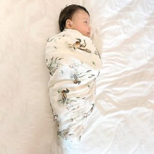 LifeTree Muslin Swaddle Blankets Unisex, Baby Swaddling Wrap Nursery Neutral Receiving Blanket for Boys & Girls, 70% Viscose from Bamboo & 30% Cotton, Large 47 x 47 inches Mallard Duck/Olive Green