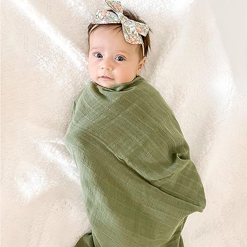 LifeTree Muslin Swaddle Blankets Unisex, Baby Swaddling Wrap Nursery Neutral Receiving Blanket for Boys & Girls, 70% Viscose from Bamboo & 30% Cotton, Large 47 x 47 inches Mallard Duck/Olive Green