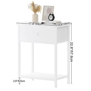 KAI-ROAD White Nightstands Set of 2, Small Night Stand with Drawer End Table for Bedroom, Dorm, Modern