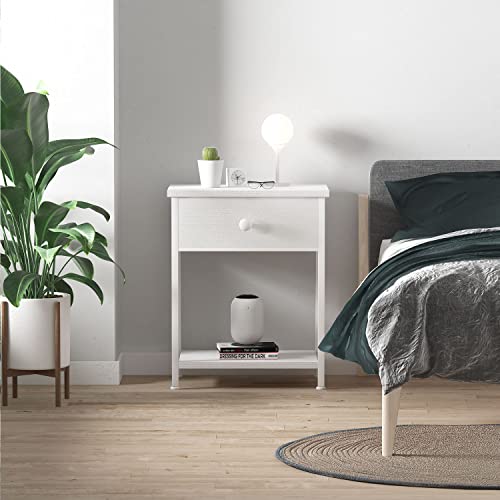 KAI-ROAD White Nightstands Set of 2, Small Night Stand with Drawer End Table for Bedroom, Dorm, Modern