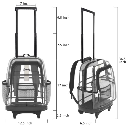 seastig Clear Backpack Rolling Backpack for Kids 18in Double Handle Wheeled Backpack Children Luggage for School, Travel