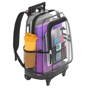 seastig Clear Backpack Rolling Backpack for Kids 18in Double Handle Wheeled Backpack Children Luggage for School, Travel