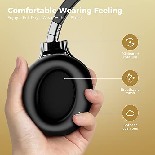 phonicgrid Active Noise Cancelling Headphones Over Ear Wireless Headphones Bluetooth Headphones with Microphone, Comfortable ANC Over Ear Headphones Wireless Bluetooth, Deep Bass, 30Hrs, Ink Black