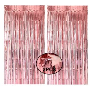 2pcs rose gold tinsel foil fringe curtains party decorations tinsel curtains streamers backdrop 3.3ft *8.3ft door streamers photo booth backdrops foil curtain for birthday party backdrop decorations