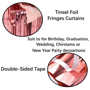 2Pcs Rose Gold Tinsel Foil Fringe Curtains Party Decorations Tinsel Curtains Streamers Backdrop 3.3ft *8.3ft Door Streamers Photo Booth Backdrops Foil Curtain for Birthday Party Backdrop Decorations
