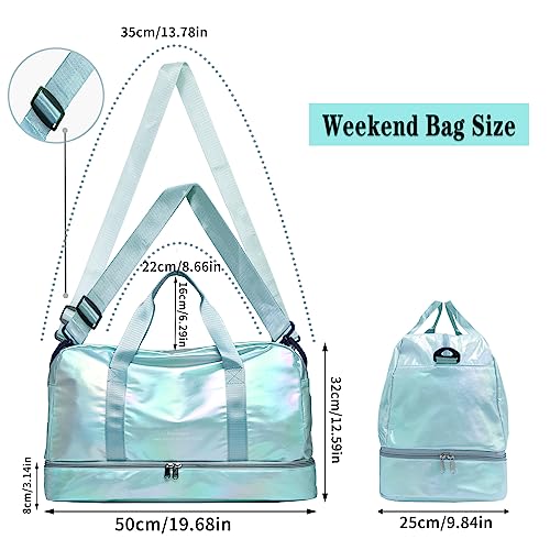 Gym Bag for Women,Waterproof Large Capacity Travel Duffle Bag with Shoes Compartment & Wet Compartment,Weekender Bag Overnight Bag for Travel, Workout, Sport(Blue)