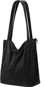 women corduroy tote bag with zipper, large shoulder hobo bags casual cute handbags big capacity travel shopping work bag aesthetic with pocket