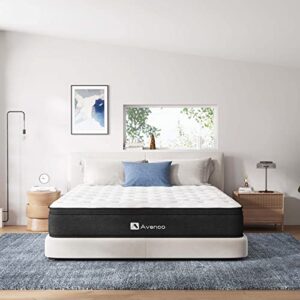 avenco king size mattress, 10 inch innerspring hybrid mattress with gel memory foam and individually pocket springs mattress for motion isolation, pressure relief & supportive, certipur-us certified