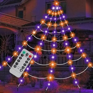 joliyoou 200 led 19.7ft x 16.4ft halloween spiderweb with orange and purple lights, 8 modes remote controlled cobweb for indoor outdoor spooky party decoration