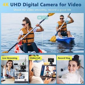 4K Digital Camera for Photography Autofocus, 48MP Vlogging Camera with SD Card Anti-Shake, 3'' 180° Flip Screen Compact Video Camera for Travel, 16X Zoom Digital Camera for Teens with Flash