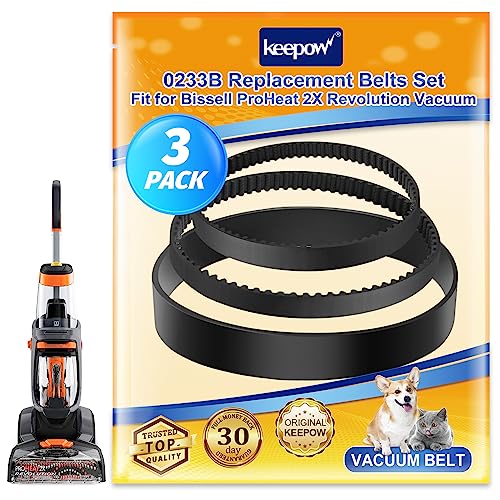 KEEPOW Replacement Belt Set Compatible with Bissell Proheat 2X Revolution Pet Pro Carpet Cleaner Models 1548 1550 1551 35799 Compare to Parts #1606418 & 1606419 & 1606428, 3 Pack