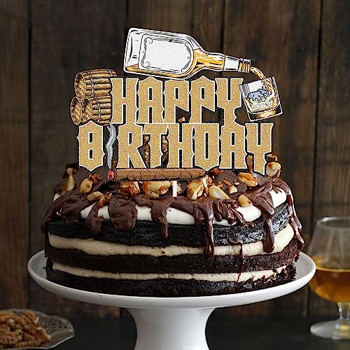 Whisky Happy Birthday Cake Topper Men Women Aged to Perfection Theme Party Cake Decoration 30th 40th 50th Birthday Party Supplies