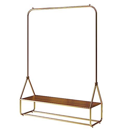 FIJOS Clothes Rack, Clothing Racks for Hanging Clothes, Metal Garment Rack with Bottom Shelf for Hanging Clothes, Coats, Skirts, Shirts, Sweaters (47.2" L Gold)