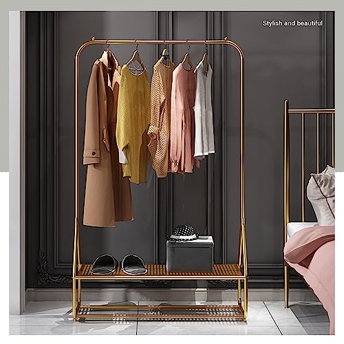 FIJOS Clothes Rack, Clothing Racks for Hanging Clothes, Metal Garment Rack with Bottom Shelf for Hanging Clothes, Coats, Skirts, Shirts, Sweaters (47.2" L Gold)