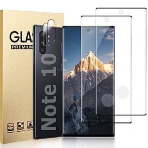 [2+2 pack] galaxy note 10 glass screen protector, hd clear 9h tempered glass,compatible fingerprint, 3d curved, bubble-free for samsung galaxy note 10 screen protector (6.3")