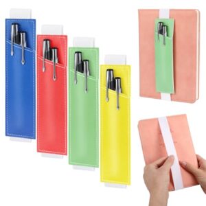 jspupifip 4 pieces adjustable elastic pen holder, pen holder for notebook, elastic band pencil pouch, detachable pu leather pen sleeve for hardcover journals, notebooks(red, blue, yellow, green)