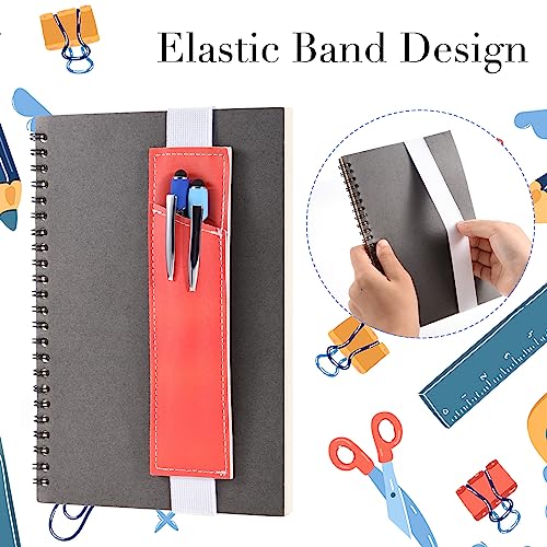 Jspupifip 4 Pieces Adjustable Elastic Pen Holder, Pen Holder for Notebook, Elastic Band Pencil Pouch, Detachable Pu Leather Pen Sleeve for Hardcover Journals, Notebooks(Red, Blue, Yellow, Green)