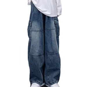 Grunge Baggy Jeans Y2K Emo Alt Cargo Pant Fairycore Demin Cloting Aesthetic Jogger Sweatpants Hiphop Tripp Streetwear (Blue,M)