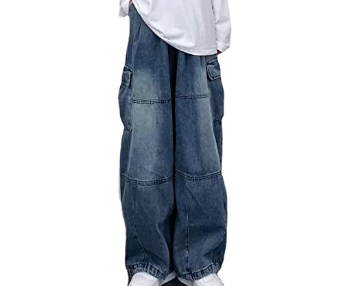 Grunge Baggy Jeans Y2K Emo Alt Cargo Pant Fairycore Demin Cloting Aesthetic Jogger Sweatpants Hiphop Tripp Streetwear (Blue,M)