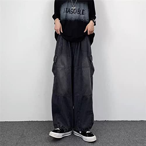 Grunge Baggy Jeans Y2K Emo Alt Cargo Pant Fairycore Demin Cloting Aesthetic Jogger Sweatpants Hiphop Tripp Streetwear (Blue,M)