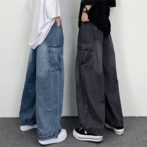 Grunge Baggy Jeans Y2K Emo Alt Cargo Pant Fairycore Demin Cloting Aesthetic Jogger Sweatpants Hiphop Tripp Streetwear (Blue,M)