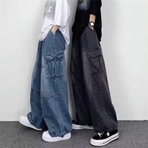 Grunge Baggy Jeans Y2K Emo Alt Cargo Pant Fairycore Demin Cloting Aesthetic Jogger Sweatpants Hiphop Tripp Streetwear (Blue,M)