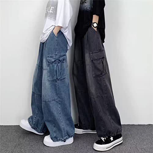 Grunge Baggy Jeans Y2K Emo Alt Cargo Pant Fairycore Demin Cloting Aesthetic Jogger Sweatpants Hiphop Tripp Streetwear (Blue,M)
