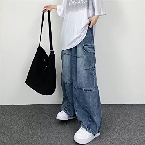 Grunge Baggy Jeans Y2K Emo Alt Cargo Pant Fairycore Demin Cloting Aesthetic Jogger Sweatpants Hiphop Tripp Streetwear (Blue,M)