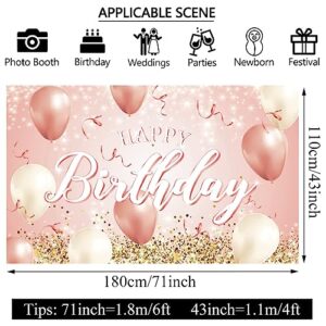 ASOONYUM 6x4ft Glitter Pink Gold Birthday Backdrop for Women Girls Rose Golden Balloon Background for Photography Happy Birthday Banner for 16th 21st 30th 40th 50th 60th Bday Decor