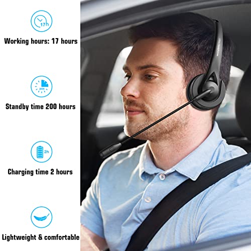 Docooler 2.4GHz Wireless Headphones Call Center Earphone On Ear Headset BT 5.2 with Noise Cancelling Microphone Adjustable Headband Quantity Control with Charging Dock