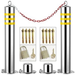 2 pieces parking bollards telescopic stainless steel parking space lock with reflective padlock parking posts for driveways 3m plastic chain