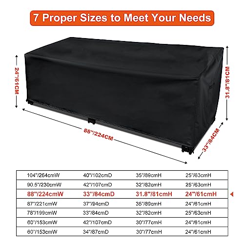 Likorlove 100% Waterproof Outdoor Sofa Cover, 88" Wx 33" Dx 31.8" H Patio Furniture Covers Waterproof, Windproof 3-Seater Sofa Cover Heavy Duty with Air Vent and Handles for Lawn, Backyard Deck, Black