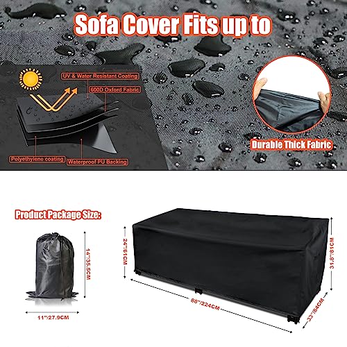 Likorlove 100% Waterproof Outdoor Sofa Cover, 88" Wx 33" Dx 31.8" H Patio Furniture Covers Waterproof, Windproof 3-Seater Sofa Cover Heavy Duty with Air Vent and Handles for Lawn, Backyard Deck, Black