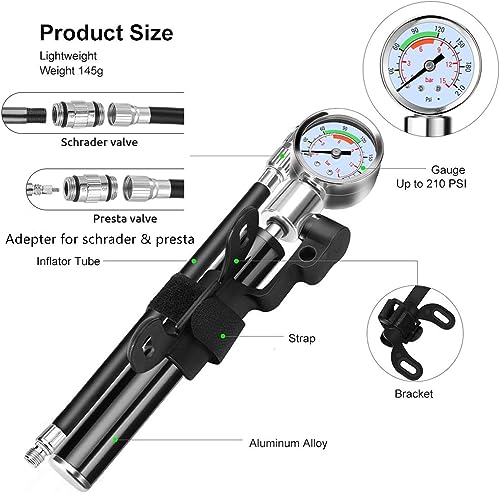 YBEKI Bike Tyre Repair Tool Kit - Bicycle Tool kit with 210 Psi Mini Pump 10-in-1 Multi-Tool with Chain Breaker, Tyre Levers &Tire Patch, Bone Wrench, 1 Portable Bag. 6 Month Warranty