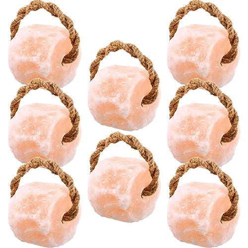 Fabbay 8 Pcs Lick Salt Round Pink 3.3lbs Salt Lick on Rope Natural Lick Salt Block Long Lasting Mineral Salt Block for Horse Deer Cow Goat Cattle Pig Small Pet and Livestock