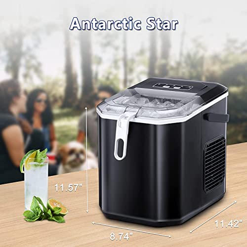 Antarctic Star Countertop Ice Maker Portable Machine with Handle,Self-Cleaning Makers, 26Lbs/24H, 9 Cubes Ready in 6 Mins, S/L ice, for Home Kitchen Bar Party (Black)