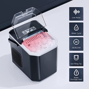 Antarctic Star Countertop Ice Maker Portable Machine with Handle,Self-Cleaning Makers, 26Lbs/24H, 9 Cubes Ready in 6 Mins, S/L ice, for Home Kitchen Bar Party (Black)