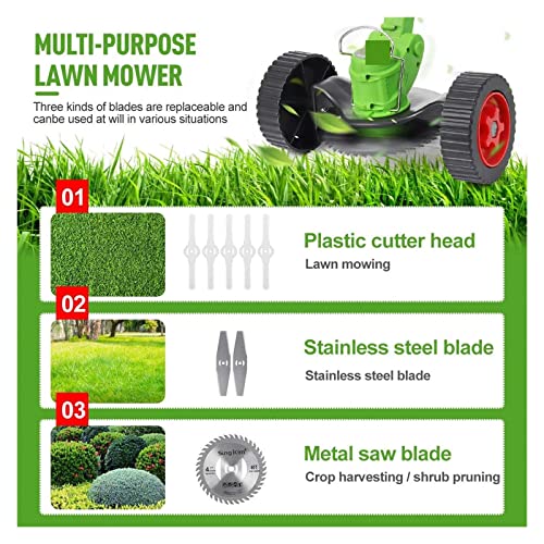 Cordless Lawn Mower Folding Electric Grass Trimmer 21V 1800W Cordless Potable Lawn Mower Garden Pruning Trimming Tools with 2PC Battery and Wheels (Color : Red 1Battery, Size : G)