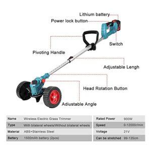 Cordless Lawn Mower 21V Electric Grass Trimmer Cordless Lawn Mower Length Adjustable Cutter Garden Tools (Color : with Bilateral Wheel, Size : Small)