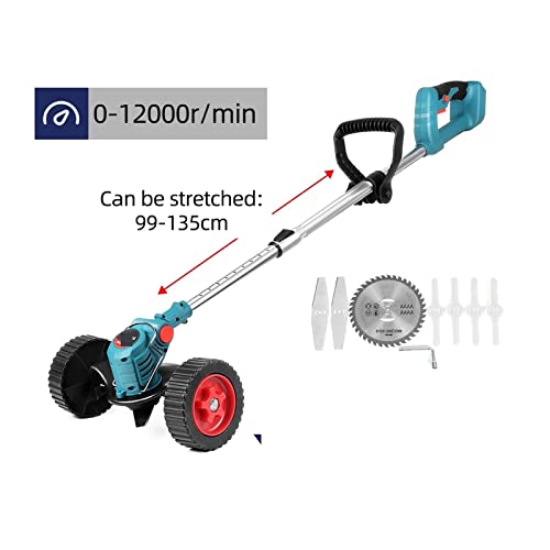 Cordless Lawn Mower 21V Electric Grass Trimmer Cordless Lawn Mower Length Adjustable Cutter Garden Tools (Color : with Bilateral Wheel, Size : Small)