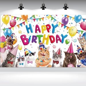 dog cat happy birthday backdrop banner puppy photography background banner cartoon cat photo backdrop birthday party decorations for dog cat owner birthday party pet party supplies (cat)