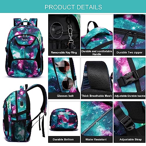 Backpack for College Large Bookbag Travel Business with USB Charging Port, Travel Laptop Backpack Work Bag, Anti Theft Durable Water Resistant Computer Bag Fit Laptop Up to 17.3 Inch, Galaxy - Green