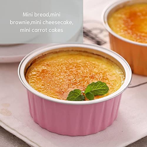 Mini Aluminum Foil Cupcake Baking Cups with Lids (40pcs, 5oz) Round Cupcake Foil Liners Tart Pie Tin Pan Holder - Disposable Mini Cake Containers Flan Molds for Pudding, Souffle, Party, Wedding