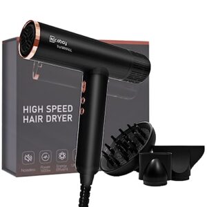 nicebay ionic hair dryer, professional blow dryer with 3 attachments, 110000rpm high-speed brushless motor for fast drying, lightweight, low noise, 1600w hairdryer with diffuser