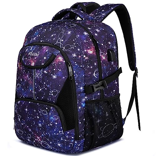 Laptop Backpack Bookbag for College Travel Business with USB Charging Port, Slim Laptop Backpack Work Bag, Anti Theft Durable Water Resistant Computer Bag Fit Laptop Up to 17.3 Inch, Galaxy - Purple