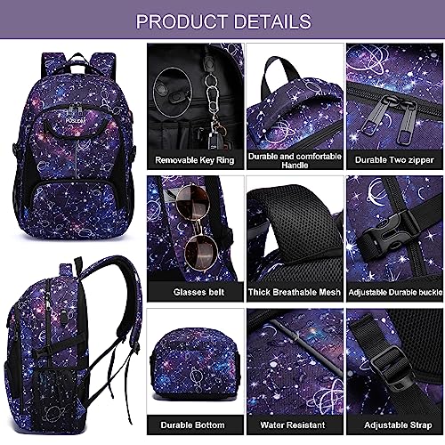 Laptop Backpack Bookbag for College Travel Business with USB Charging Port, Slim Laptop Backpack Work Bag, Anti Theft Durable Water Resistant Computer Bag Fit Laptop Up to 17.3 Inch, Galaxy - Purple