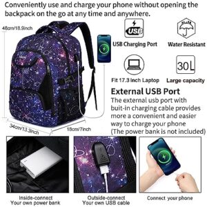 Laptop Backpack Bookbag for College Travel Business with USB Charging Port, Slim Laptop Backpack Work Bag, Anti Theft Durable Water Resistant Computer Bag Fit Laptop Up to 17.3 Inch, Galaxy - Purple